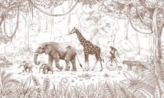 Animal Parade – Brown wallpaper mural by Kikki Belle