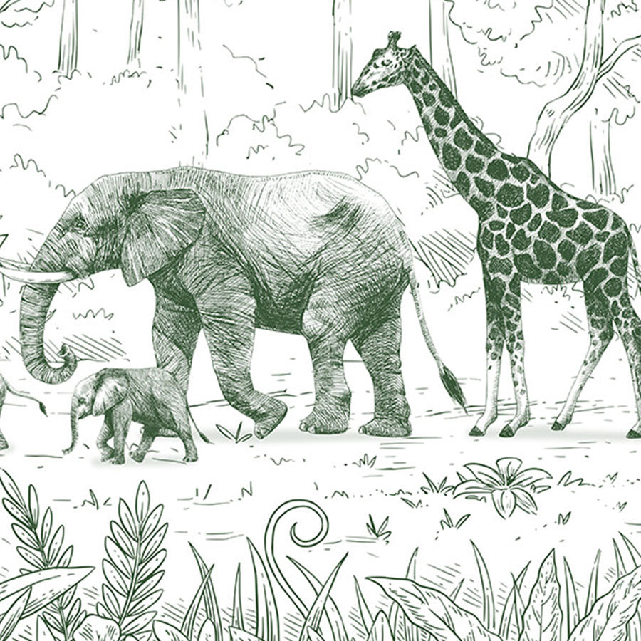 Close-up of the Animal Parade – Green wallpaper mural