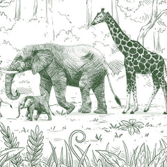 Close-up of the Animal Parade – Green wallpaper mural