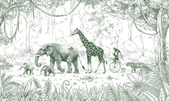 Animal Parade – Green wallpaper mural by Kikki Belle
