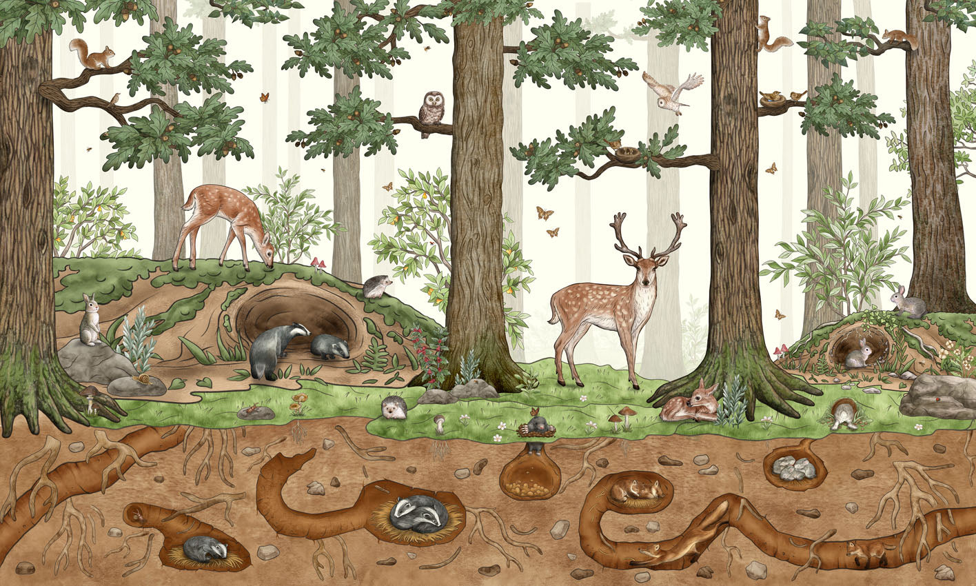 Animals in the Forest wallpaper mural by Kikki Belle