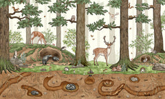 Animals in the Forest wallpaper mural by Kikki Belle