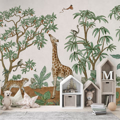 Animals in the Jungle wallpaper mural in a children’s playroom