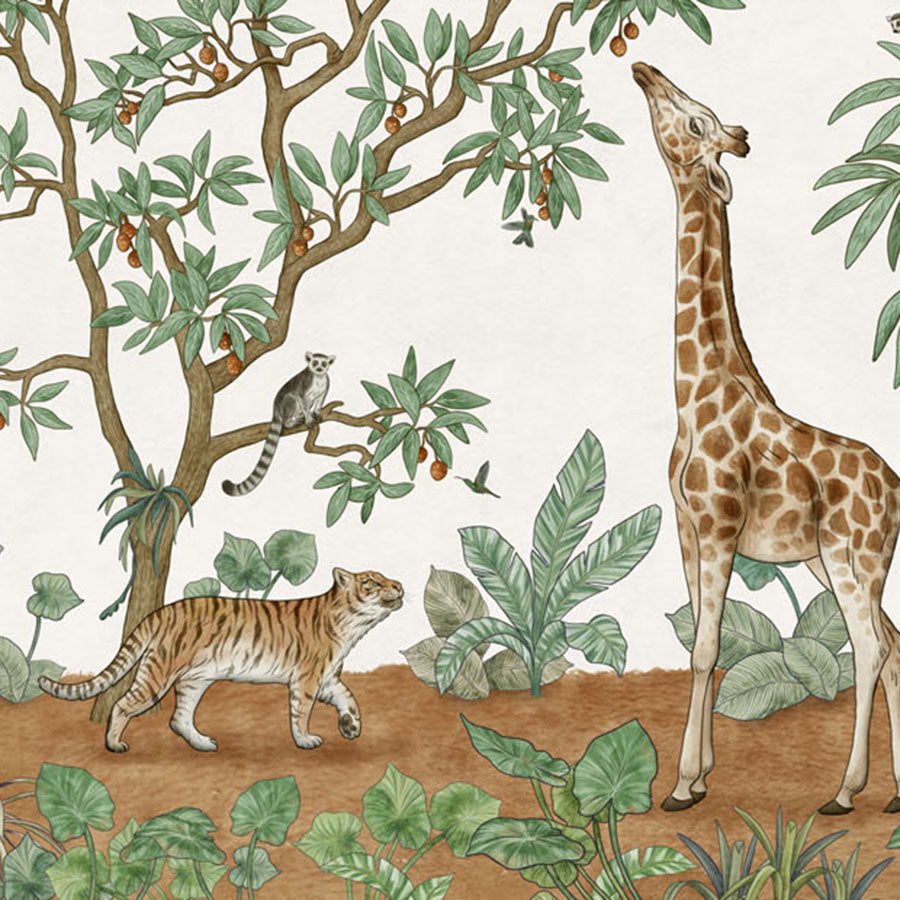 Close-up of the Animals in the Jungle wallpaper mural