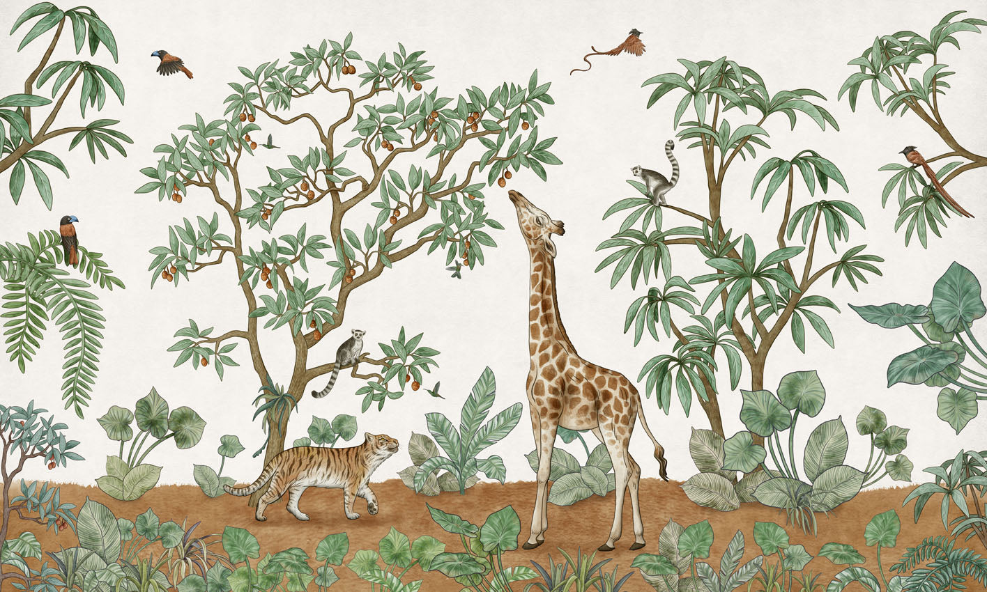 Animals in the Jungle wallpaper mural by Kikki Belle