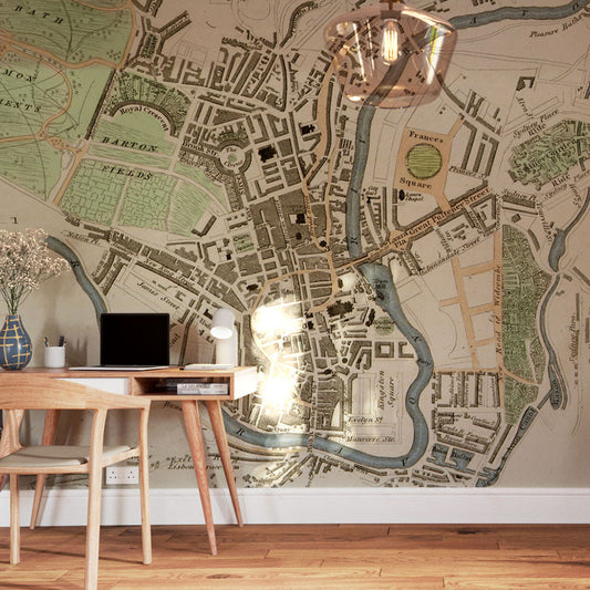 Antique Map of Bath Wallpaper in a room setting