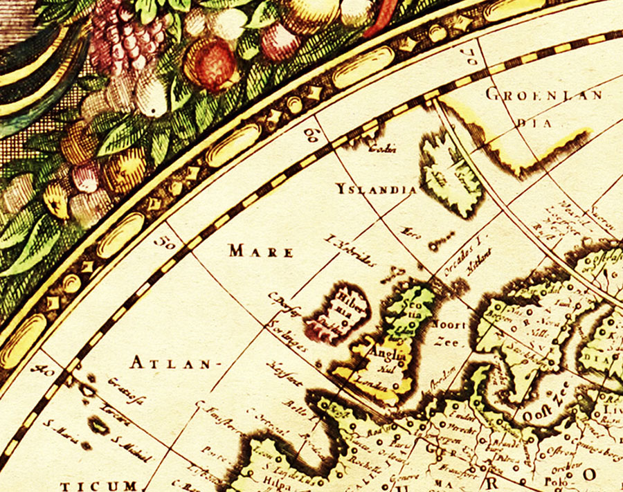 Antique World Map Wallpaper design close up view