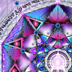Close-up of Arcturian Template mural with purple and blue geometric detail