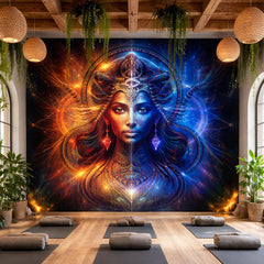 Ardhanarishvara Union wallpaper mural in a contemporary yoga studio