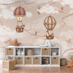 Aviation Adventure – Mono wallpaper mural shown in a children's bedroom storage unit