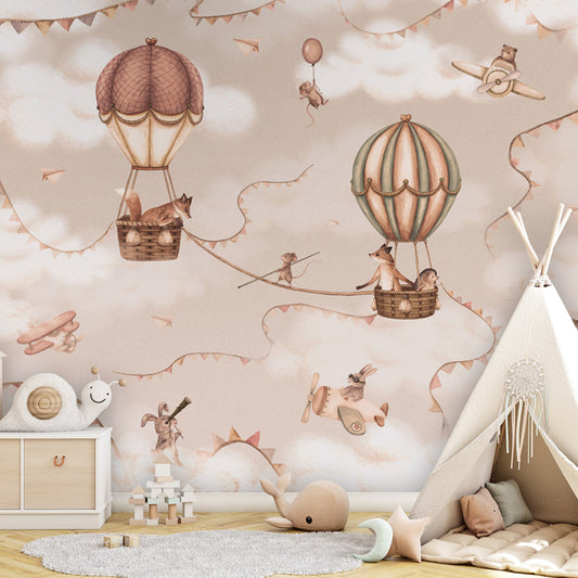 Aviation Adventure – Mono wallpaper mural shown in a children's bedroom teepee