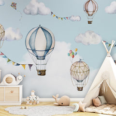 Balloon Bonanza wallpaper mural shown in a children's bedroom teepee