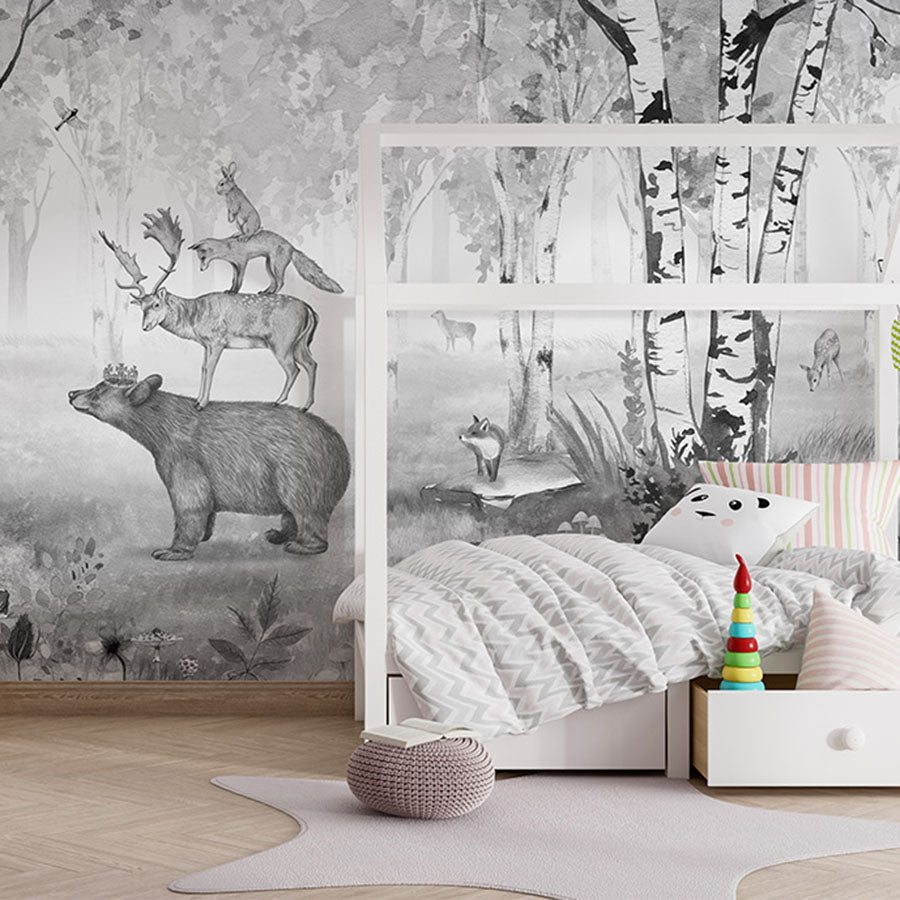 Bear King – Black & White wallpaper mural in a children’s bedroom