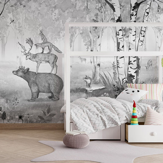Bear King – Black & White wallpaper mural in a children’s bedroom