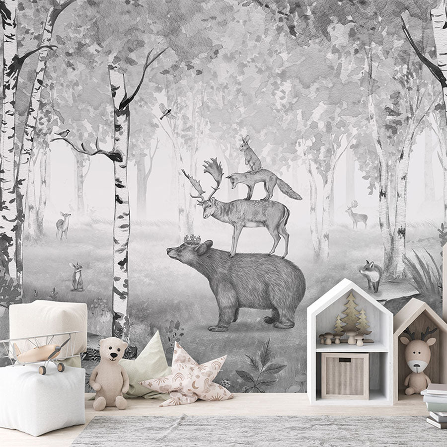 Bear King – Black & White wallpaper mural in a children’s playroom