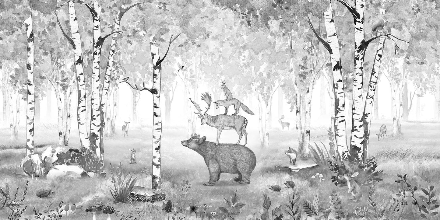 Bear King – Black & White wallpaper mural by Kikki Belle