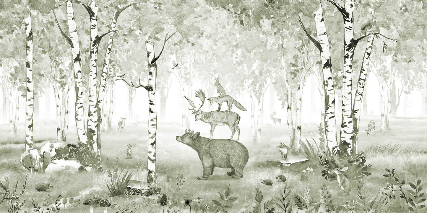 Bear King – Green wallpaper mural by Kikki Belle