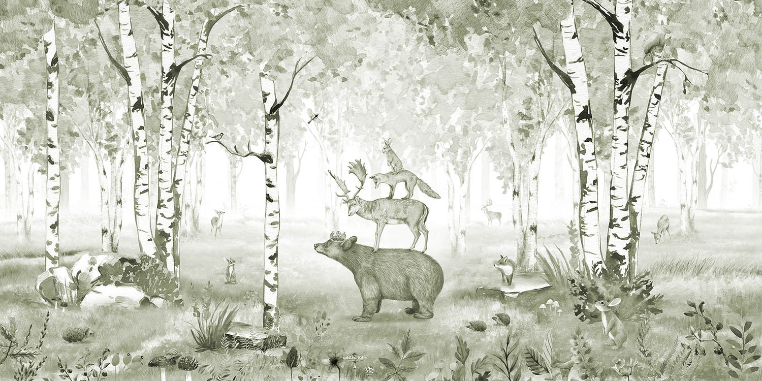 Bear King – Green wallpaper mural by Kikki Belle