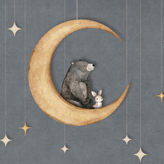 Close-up of the Bear on the Moon – Blue wallpaper mural by Oliver Robins