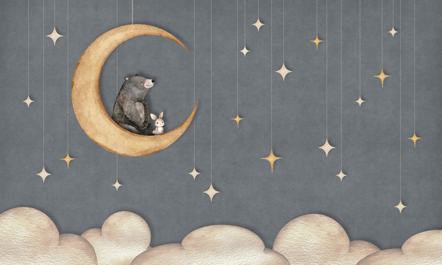 Bear on the Moon – Blue wallpaper mural by Oliver Robins