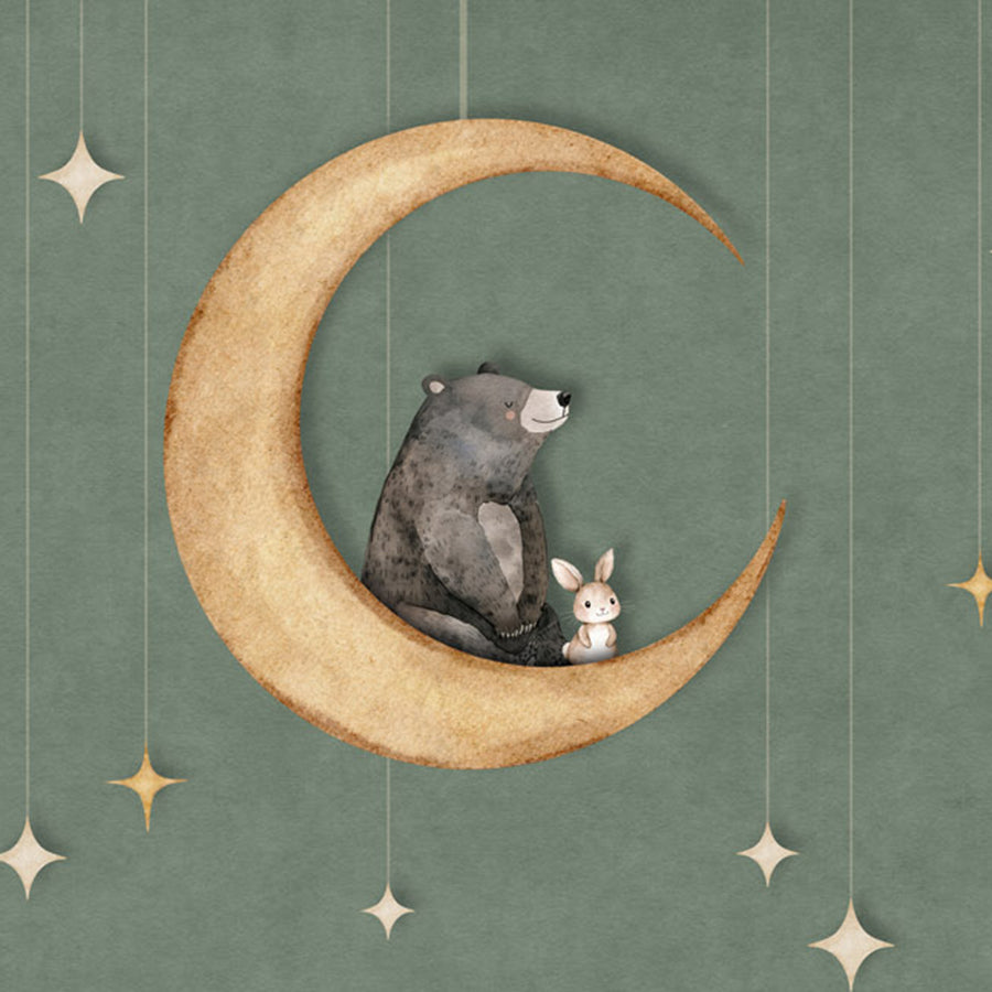 Close-up of the Bear on the Moon – Green wallpaper mural by Oliver Robins