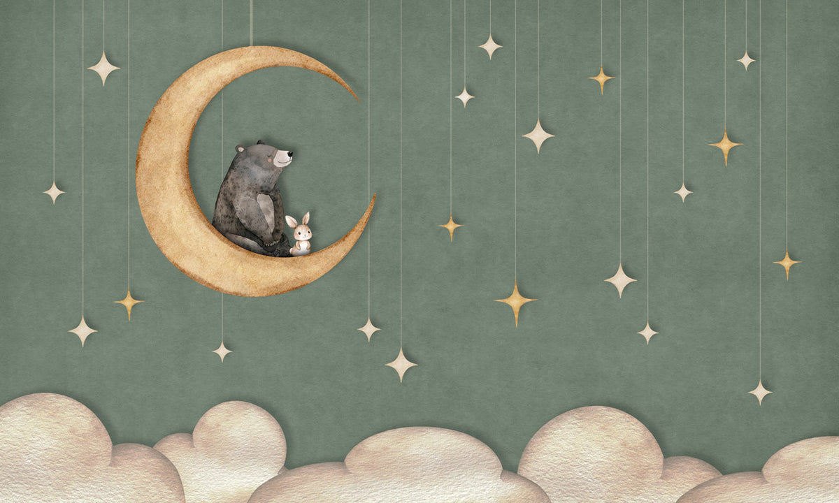 Bear on the Moon – Green wallpaper mural by Oliver Robins