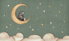 Bear on the Moon – Green wallpaper mural by Oliver Robins