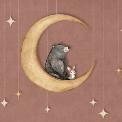 Close-up of the Bear on the Moon – Red wallpaper mural by Oliver Robins