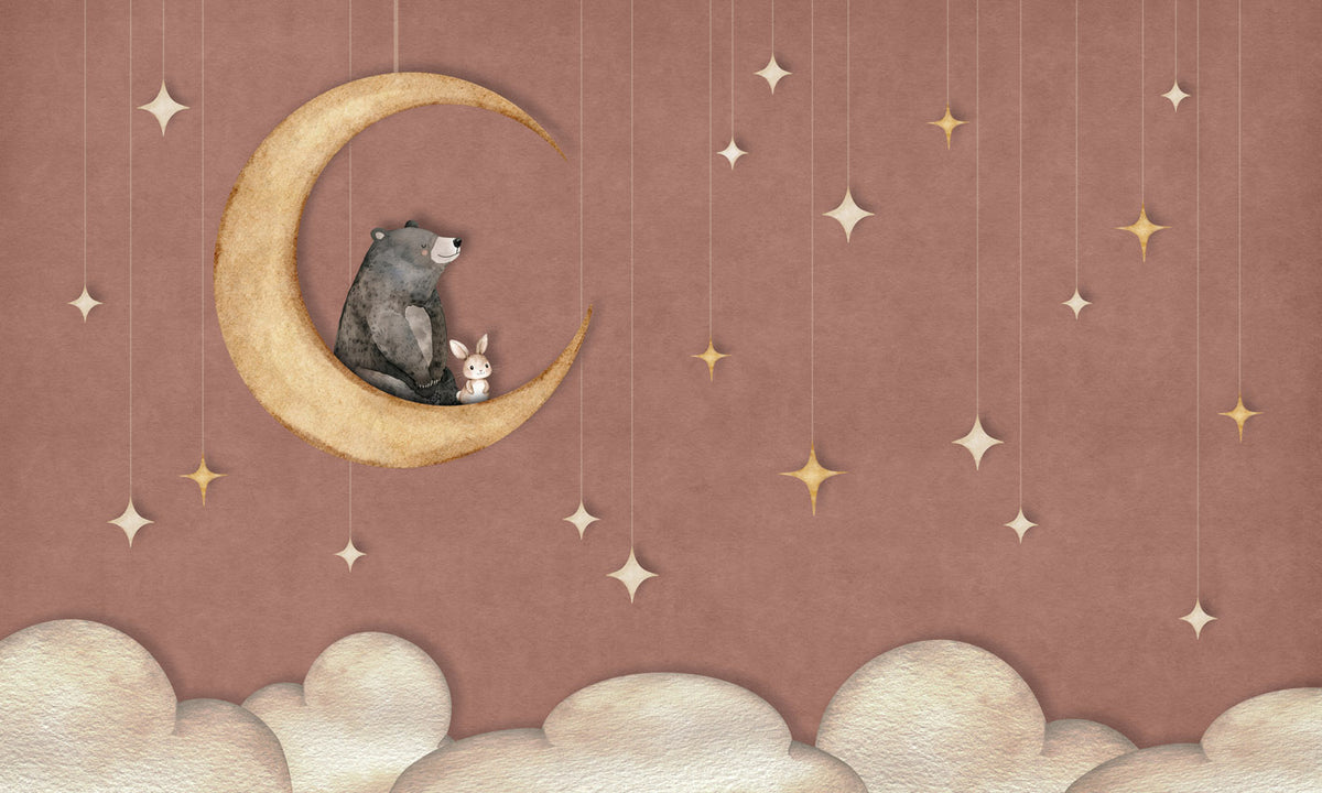 Bear on the Moon – Red wallpaper mural by Oliver Robins