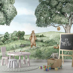 Bears and Bees wallpaper mural in a children’s playroom school board