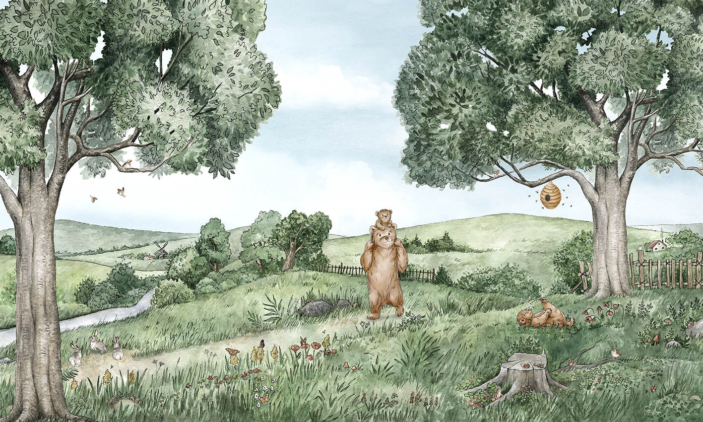 Bears and Bees wallpaper mural by Kikki Belle