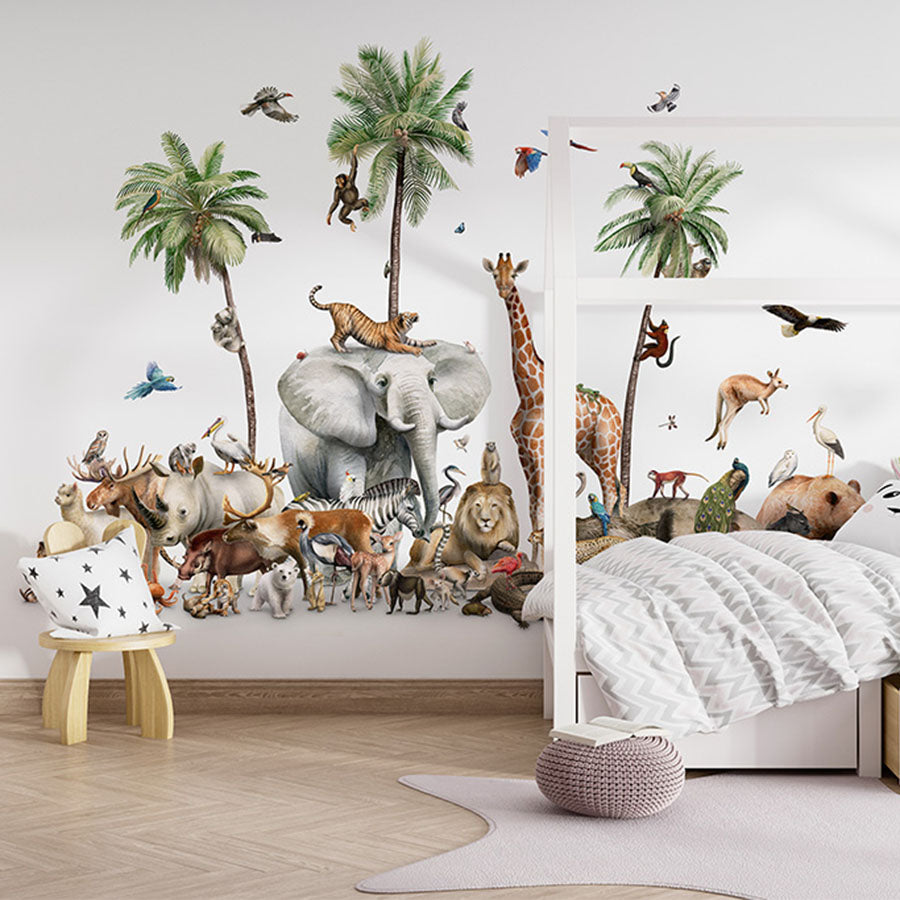 Beautiful Biodiversity wallpaper mural in a children’s bedroom house bed