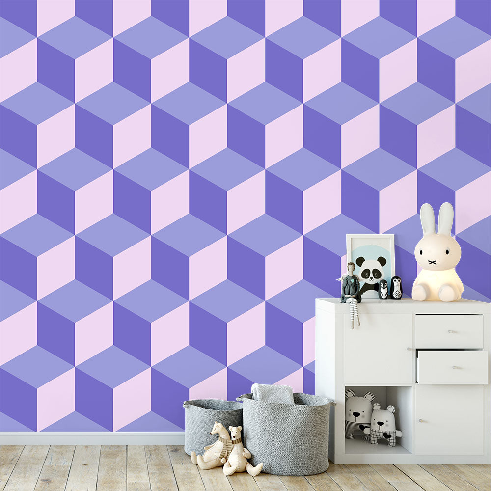 Blueberry cube 3d wallpaper design in a room setting