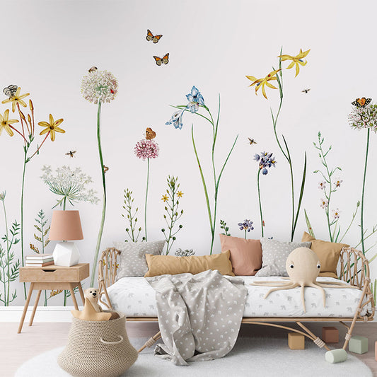 Butterfly Garden wallpaper mural in a children’s playroom couch
