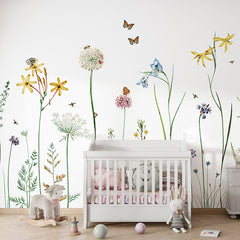 Butterfly Garden wallpaper mural in a nursery cot