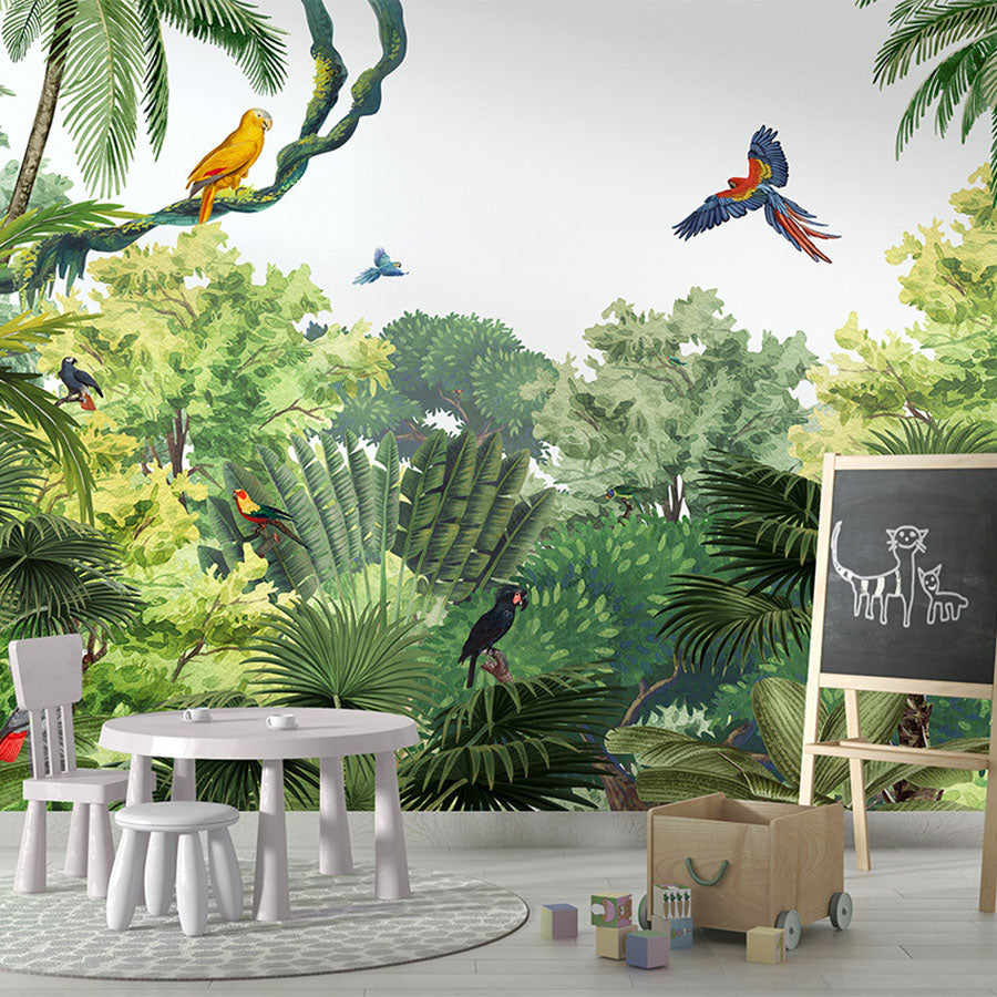 Canopy Jungle – Bright wallpaper mural in a school room board