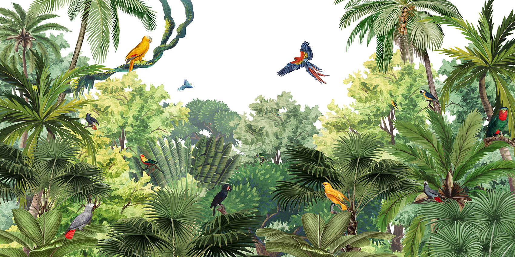 Canopy Jungle – Bright wallpaper mural by Kikki Belle