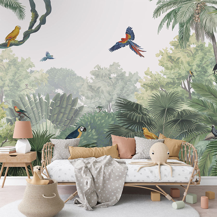 Canopy Jungle – Natural wallpaper mural in a children’s bedroom