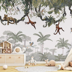 Cheeky Monkeys wallpaper mural in a children’s playroom tipi