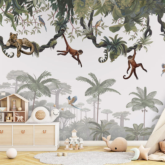Cheeky Monkeys wallpaper mural in a children’s playroom tipi