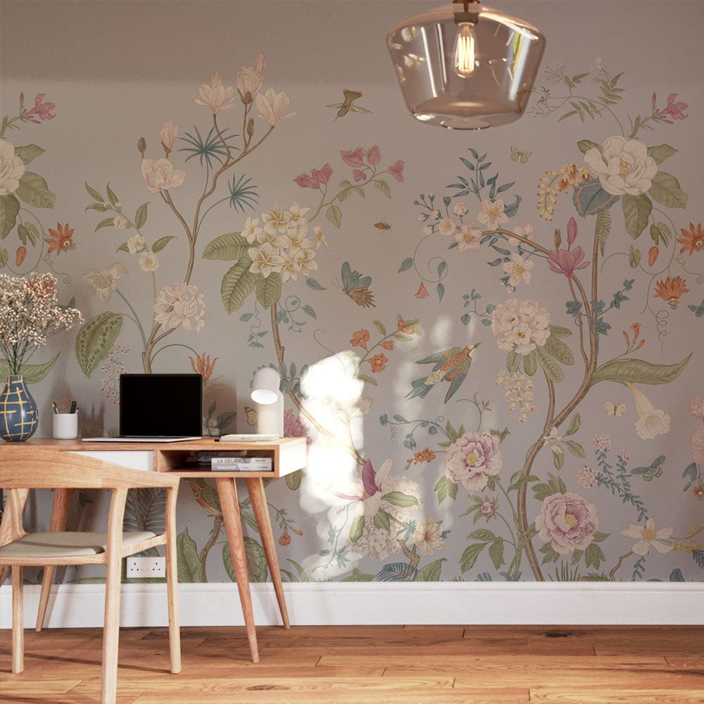 Chinoiserie wallpaper mural in room setting