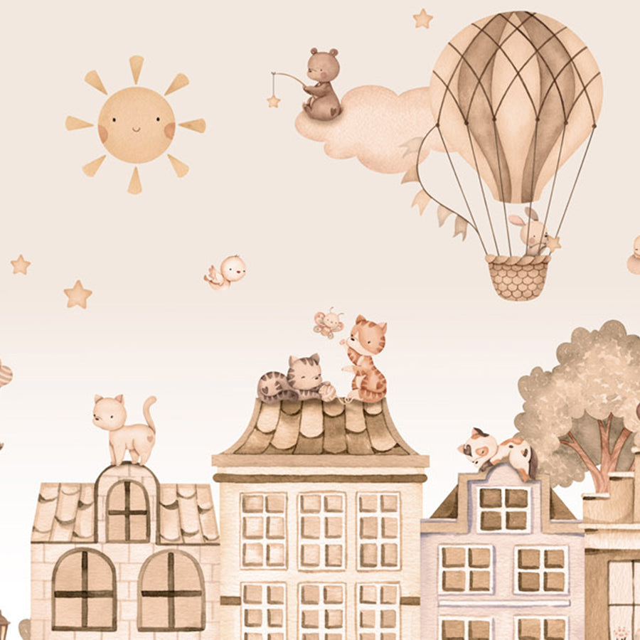 Close-up of the City Cats – Mono wallpaper mural by Oliver Robins