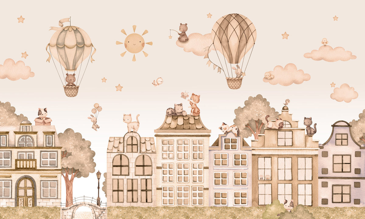 City Cats – Mono wallpaper mural by Oliver Robins