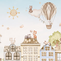 Close-up of the City Cats wallpaper mural by Oliver Robins
