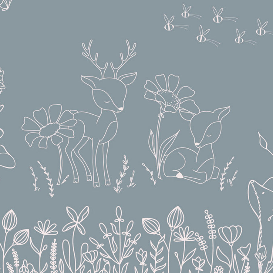 Close-up of the Deer Doodles – Blue wallpaper mural by Oliver Robins
