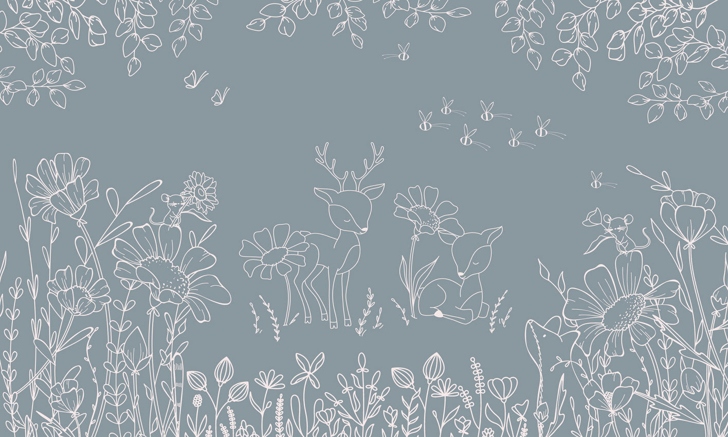 Deer Doodles – Blue wallpaper mural by Oliver Robins