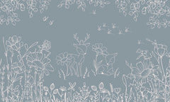 Deer Doodles – Blue wallpaper mural by Oliver Robins