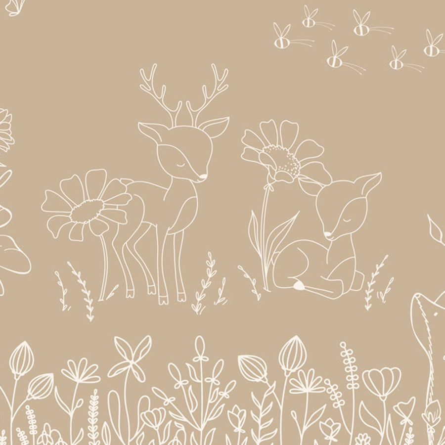 Close-up of the Deer Doodles – Brown wallpaper mural by Oliver Robins