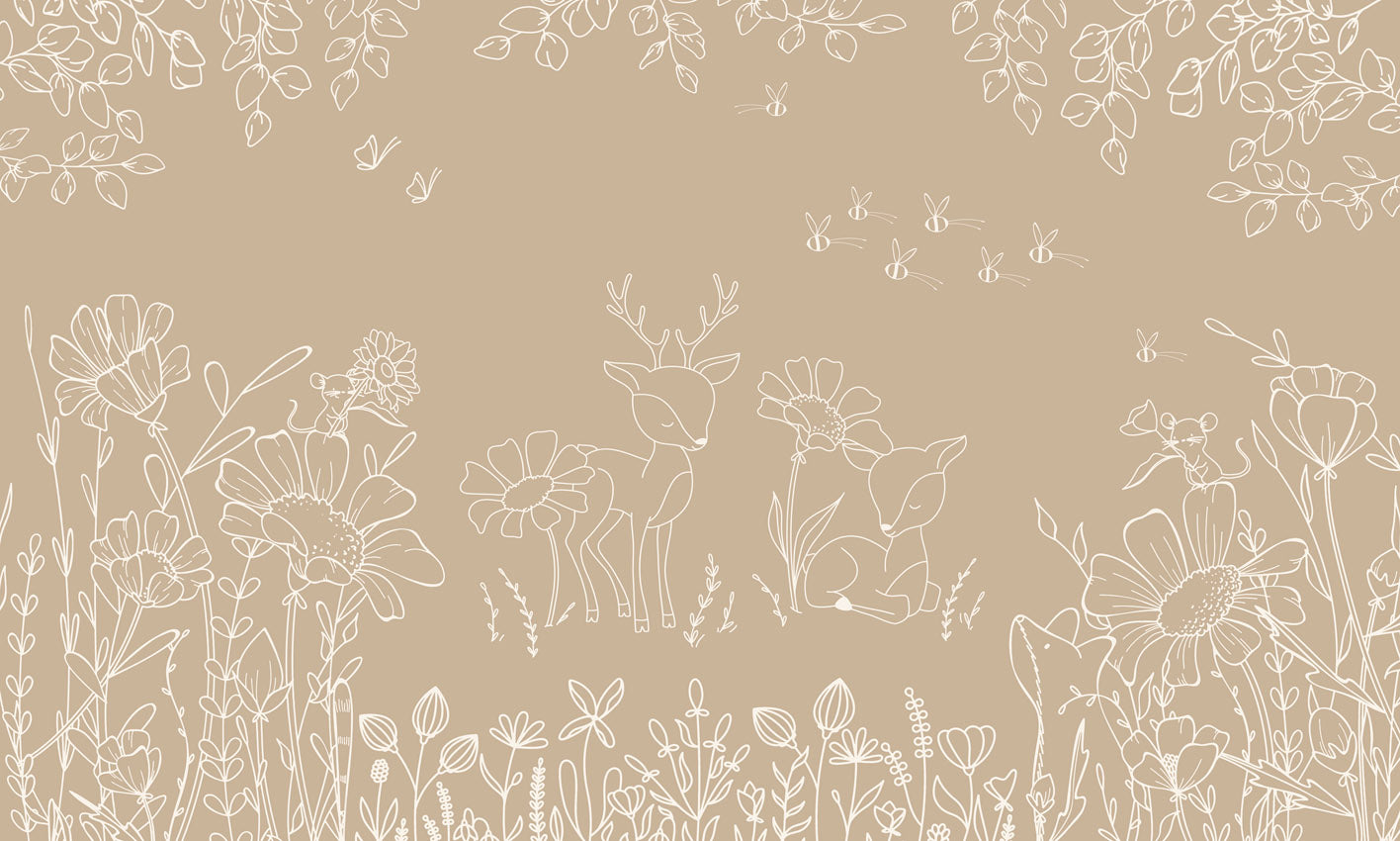 Deer Doodles – Brown wallpaper mural by Oliver Robins