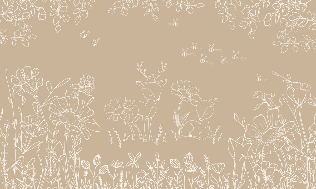 Deer Doodles – Brown wallpaper mural by Oliver Robins
